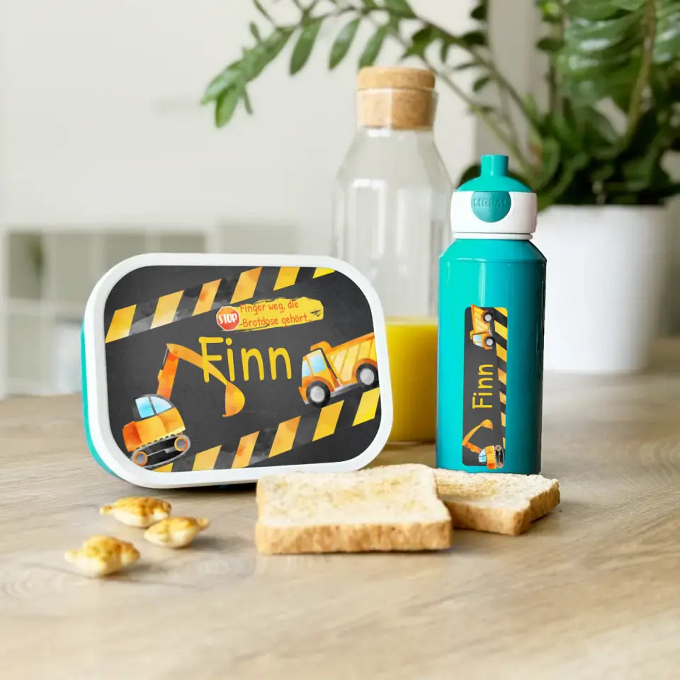 Personalisierte Mepal Campus Bento Brotdose/Trinkflasche im Baustellen Design mit Namen