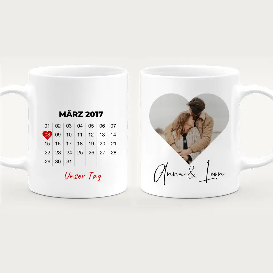 Personalisierte Tasse mit Jahrestag und Bild - Jahrestag Geschenk für Paare