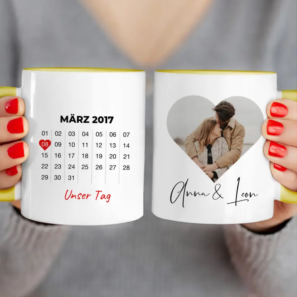 Personalisierte Tasse mit Jahrestag und Bild - Jahrestag Geschenk für Paare