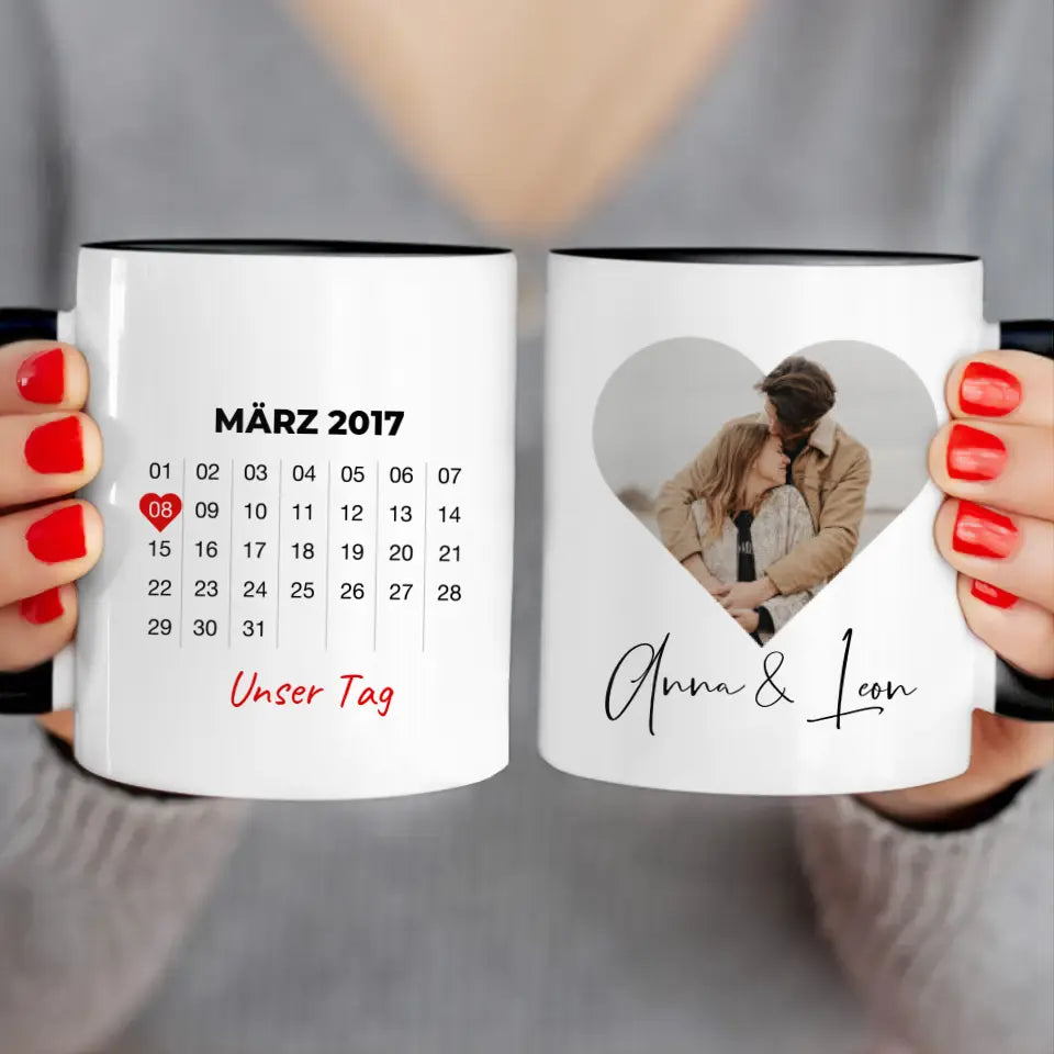 Personalisierte Tasse mit Jahrestag und Bild - Jahrestag Geschenk für Paare