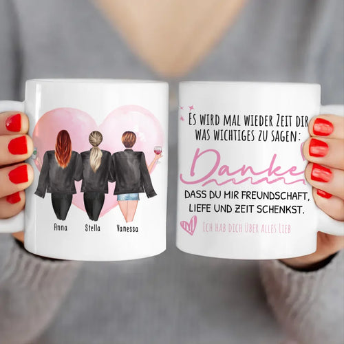 Personalisierte Tasse - Beste Freundinnen mit Jacken (3 Freundinnen)