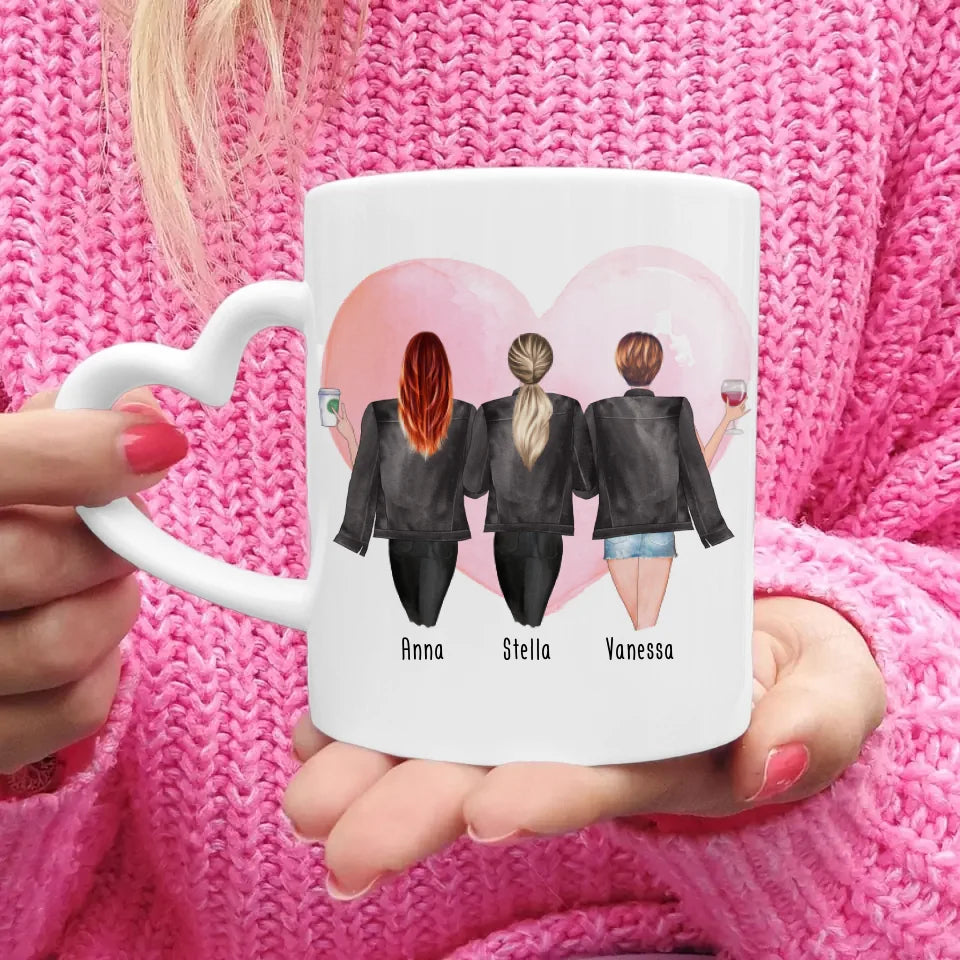 Personalisierte Tasse - Beste Freundinnen mit Jacken (3 Freundinnen)