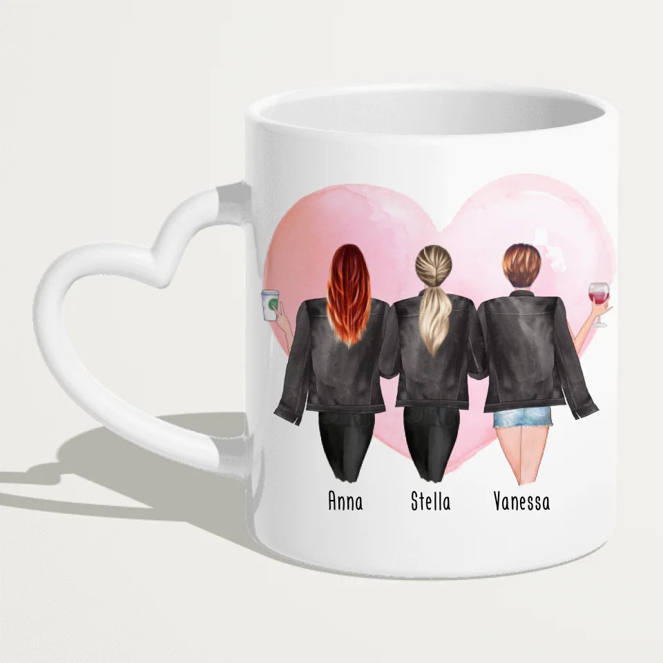 Personalisierte Tasse - Beste Freundinnen mit Jacken (3 Freundinnen)