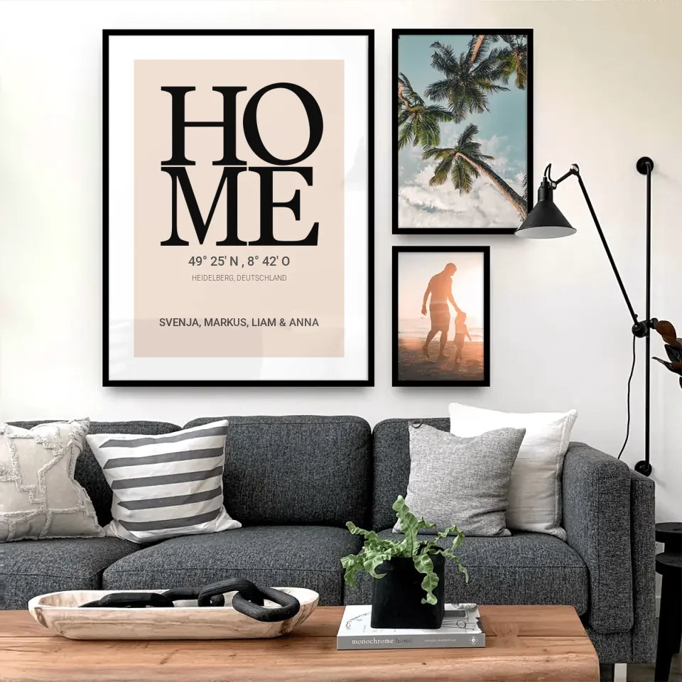 Personalisiertes Poster - HOME mit Koordinaten, Ort und Namen