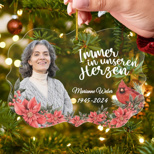 Personalisierter Weihnachtsbaumanhänger - Gedenk Anhänger mit Bild - Immer in unseren Herzen