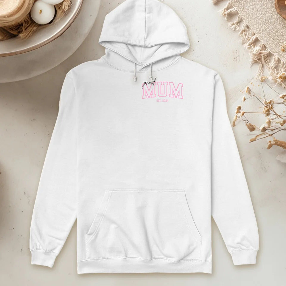 Personalisierter Hoodie - Mum/Mama/Oma EST. (kleinere Grafik)