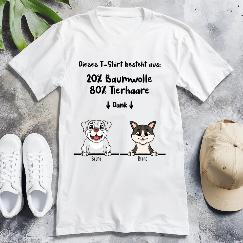 Personalisiertes T-Shirt - 20% Baumwolle - 80% Tierhaare mit 1-6 Hunden/Katzen