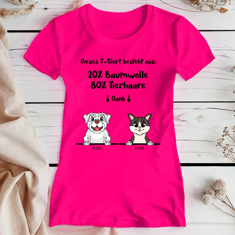 Personalisiertes T-Shirt - 20% Baumwolle - 80% Tierhaare mit 1-6 Hunden/Katzen