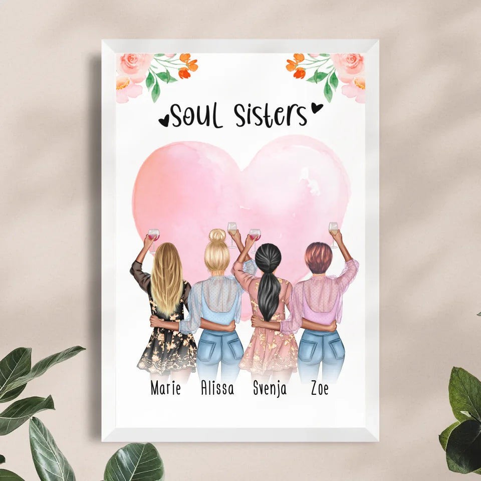 Personalisiertes Poster - Beste Freundinnen (4 Freundinnen) - Best Friends