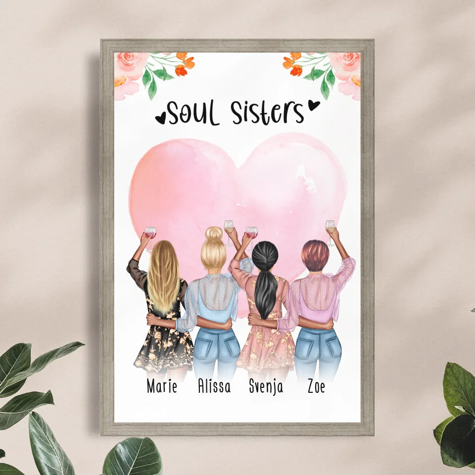 Personalisiertes Poster - Beste Freundinnen (4 Freundinnen) - Best Friends