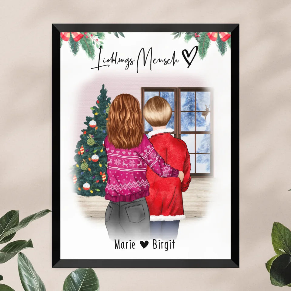 Personalisiertes Poster - Mutter/Mama + Tochter (stehend) - Weihnachtsposter