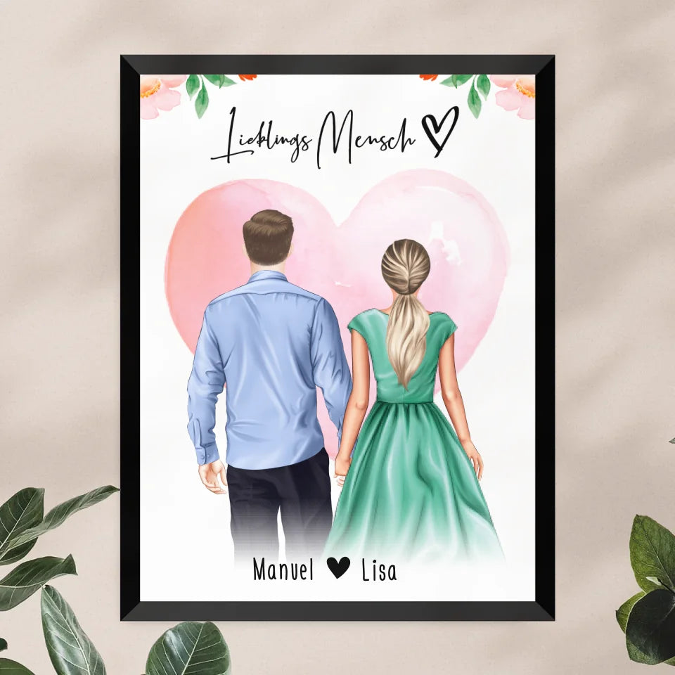 Personalisiertes Poster mit Paar (stehend) - Hemd und Kleid - Pärchen Poster