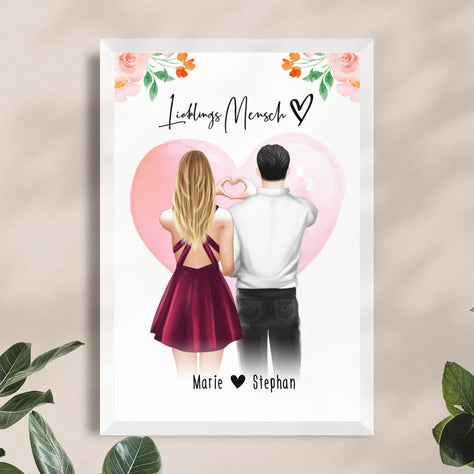 Personalisiertes Poster mit Paar (stehend) - Herz mit Händen - Pärchen Poster