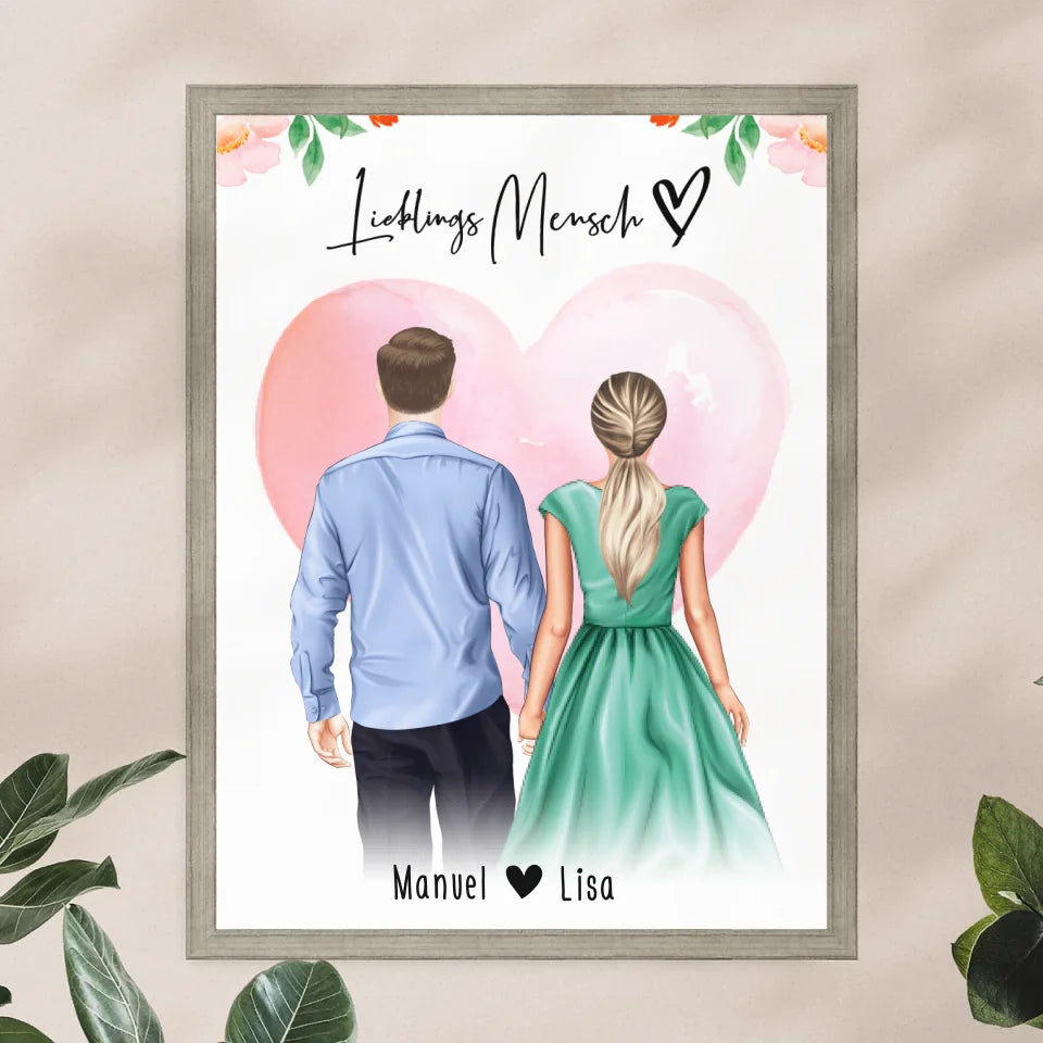 Personalisiertes Poster mit Paar (stehend) - Hemd und Kleid - Pärchen Poster