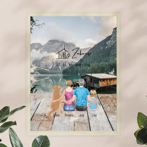 Personalisiertes Poster - Familie + 1 Baby + 1 Hund