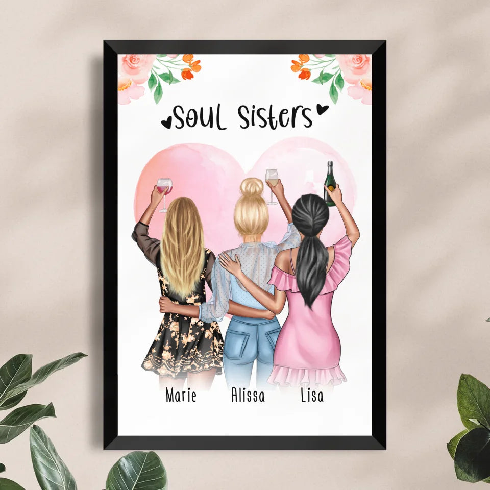 Personalisiertes Poster - Beste Freundinnen (3 Freundinnen) - Best Friends