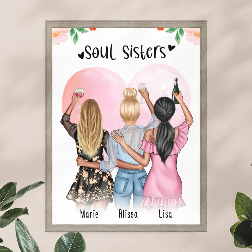 Personalisiertes Poster - Beste Freundinnen (3 Freundinnen) - Best Friends