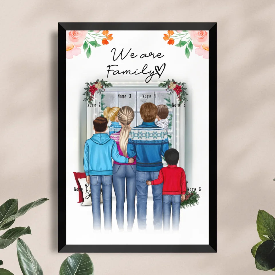 Personalisiertes Poster - Familie + 1-4 Kinder - Weihnachtsposter