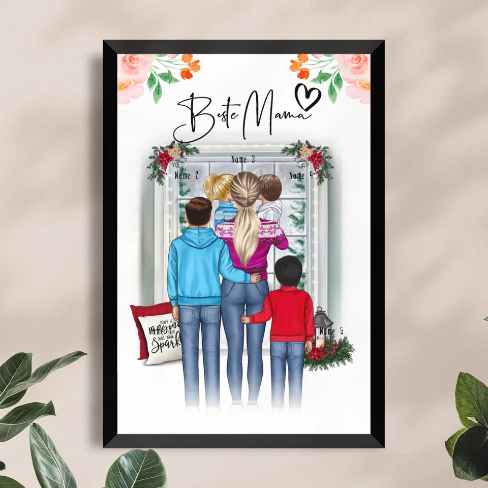 Personalisiertes Poster - Mama/Mutter + 1-4 Kinder - Weihnachtsposter