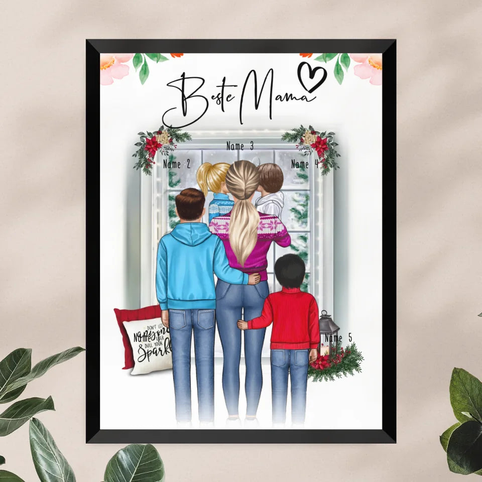 Personalisiertes Poster - Mama/Mutter + 1-4 Kinder - Weihnachtsposter