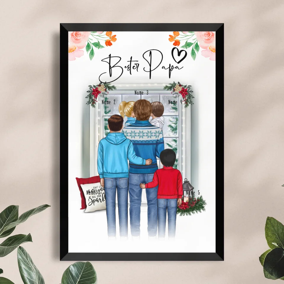 Personalisiertes Poster - Papa/Vater + 1-4 Kinder - Weihnachtsposter