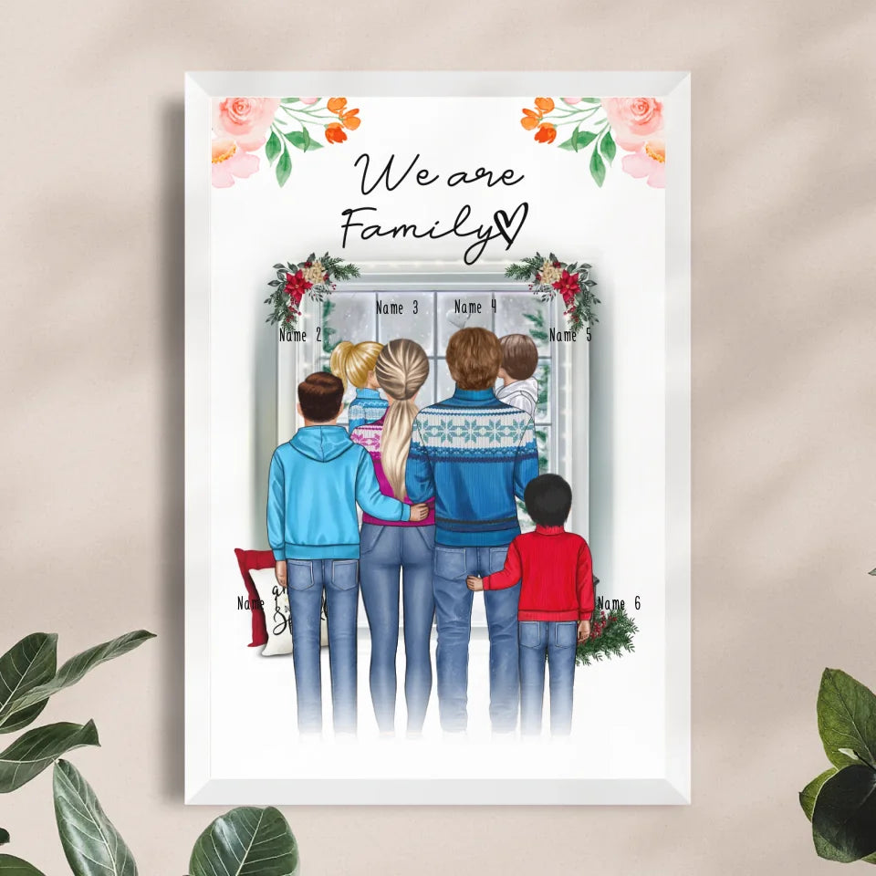 Personalisiertes Poster - Familie + 1-4 Kinder - Weihnachtsposter