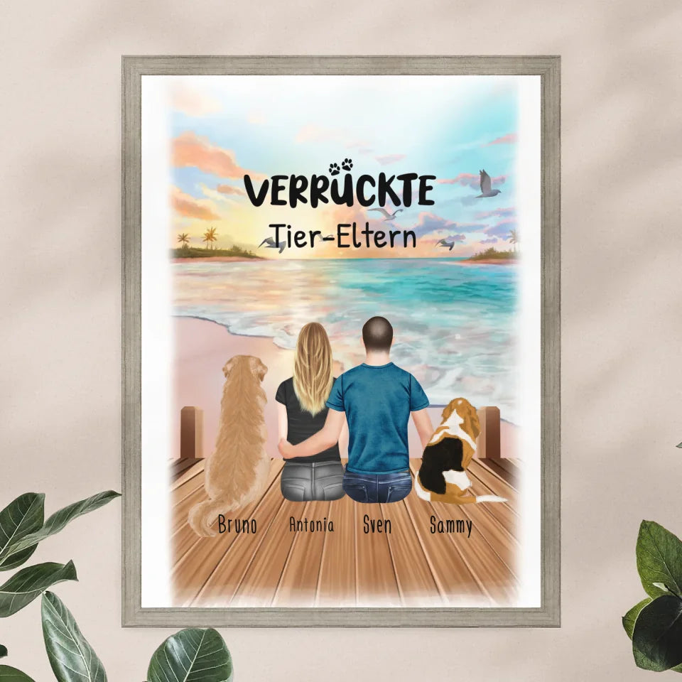 Personalisiertes Poster - 1 Frau + 1 Mann (Paar/Pärchen) + 1-5 Hunde/Katzen