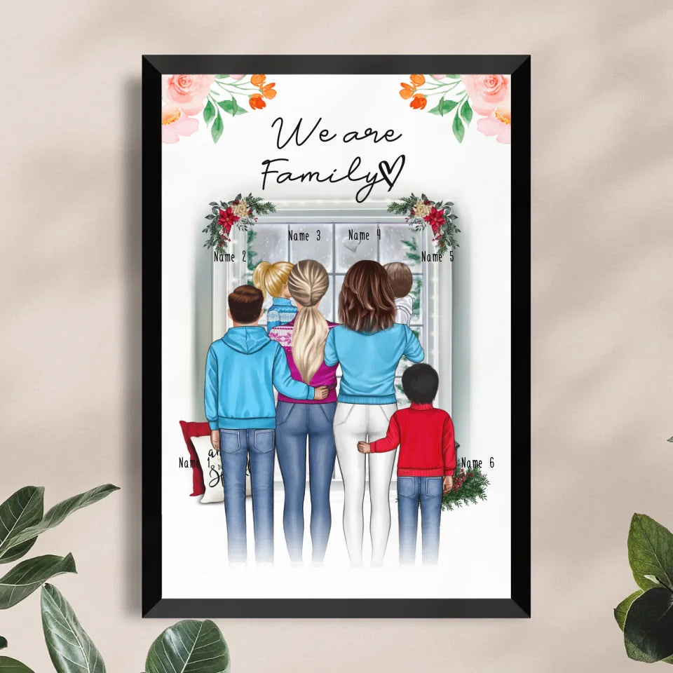 Personalisiertes Poster - Familie (lesbisch/gleichgeschlechtlich) + 1-4 Kinder - Weihnachtsposter