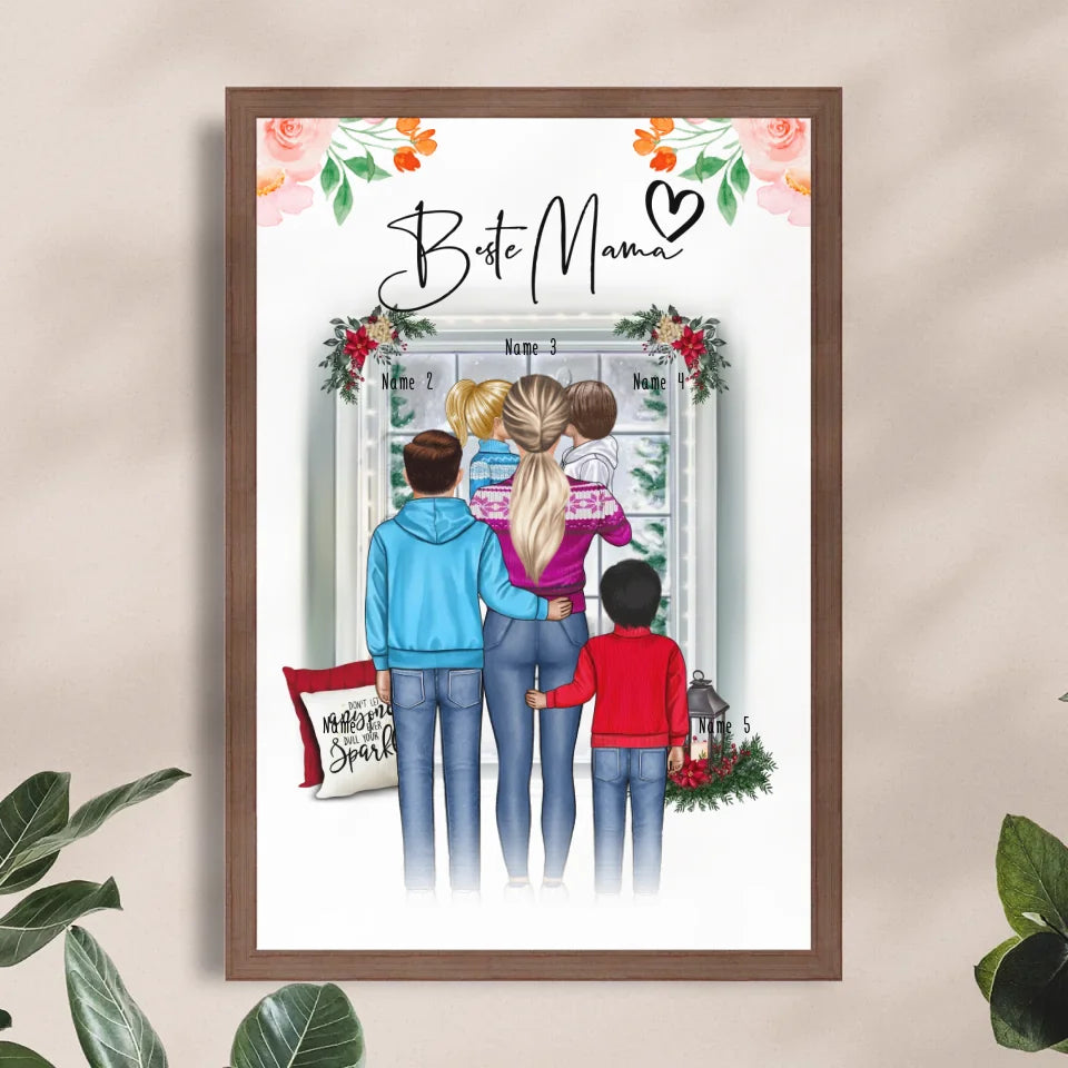 Personalisiertes Poster - Mama/Mutter + 1-4 Kinder - Weihnachtsposter