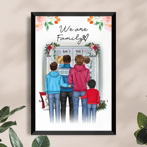 Personalisiertes Poster - Familie (schwul/gleichgeschlechtlich) + 1-4 Kinder - Weihnachtsposter