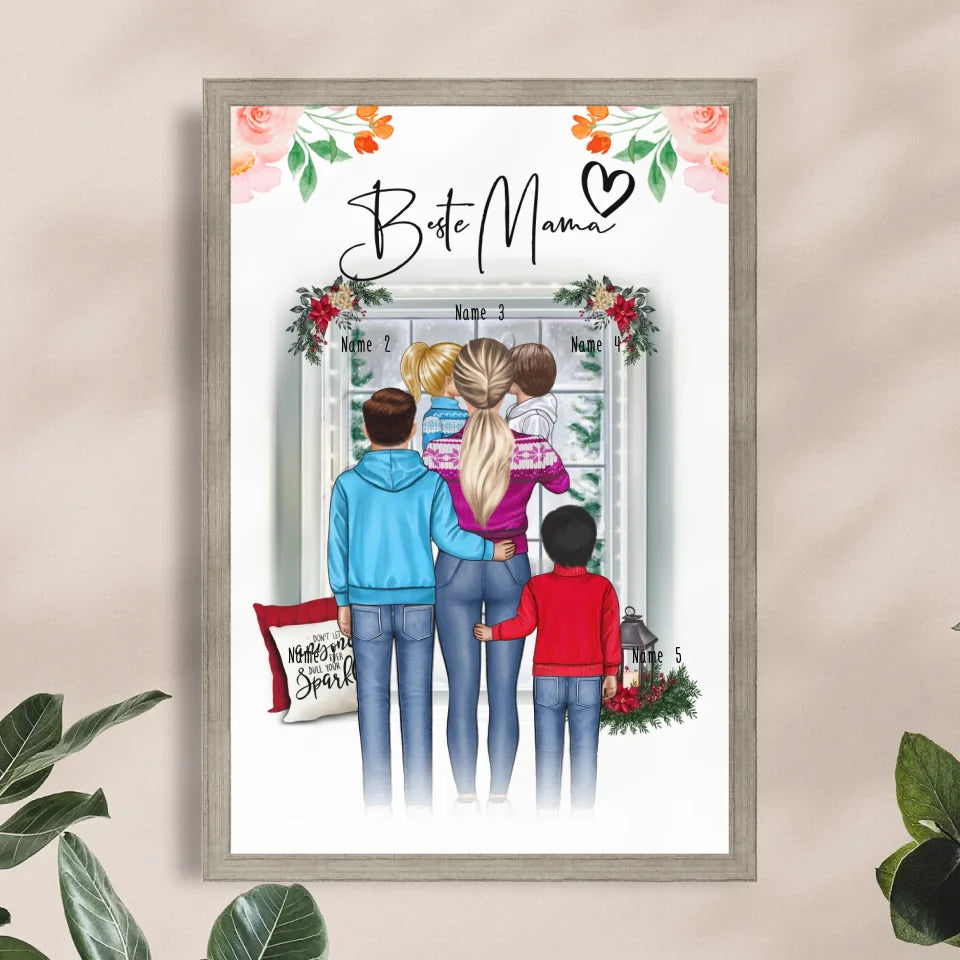 Personalisiertes Poster - Mama/Mutter + 1-4 Kinder - Weihnachtsposter