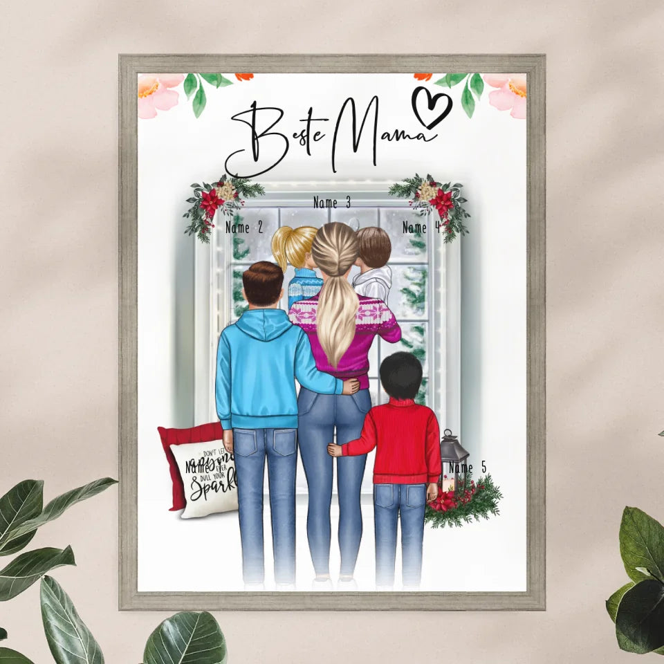 Personalisiertes Poster - Mama/Mutter + 1-4 Kinder - Weihnachtsposter