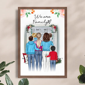 Personalisiertes Poster - Familie (lesbisch/gleichgeschlechtlich) + 1-4 Kinder - Weihnachtsposter