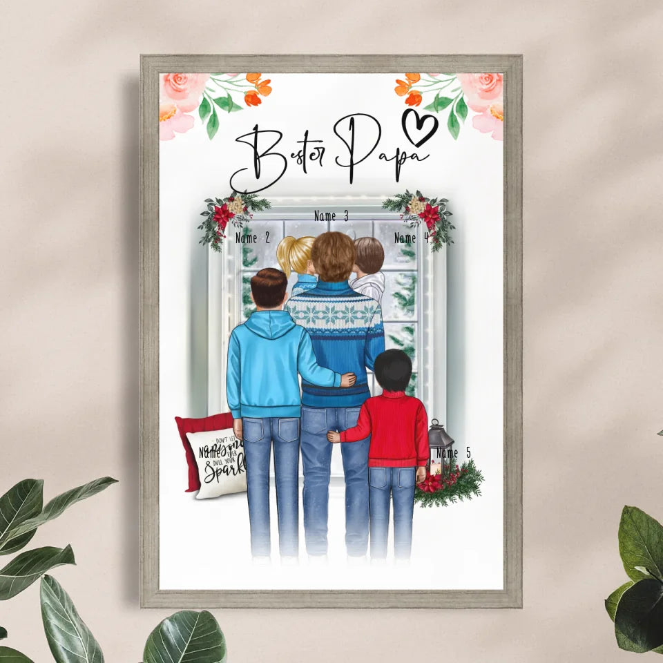 Personalisiertes Poster - Papa/Vater + 1-4 Kinder - Weihnachtsposter