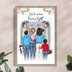 Personalisiertes Poster - Familie (lesbisch/gleichgeschlechtlich) + 1-4 Kinder - Weihnachtsposter