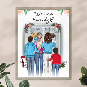 Personalisiertes Poster - Familie (lesbisch/gleichgeschlechtlich) + 1-4 Kinder - Weihnachtsposter