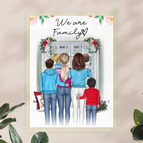 Personalisiertes Poster - Familie (lesbisch/gleichgeschlechtlich) + 1-4 Kinder - Weihnachtsposter