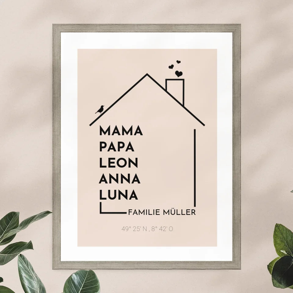 Personalisiertes Poster - Haus mit Namen - Modern 2