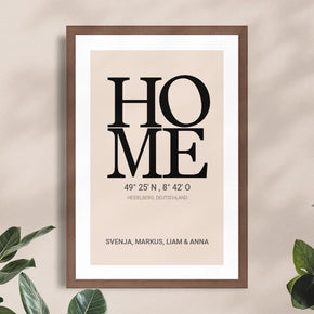 Personalisiertes Poster - HOME mit Koordinaten, Ort und Namen