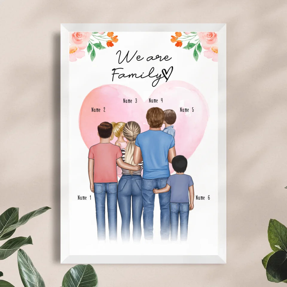 Personalisiertes Poster - Familie + 1-4 Kinder (Frau kleiner als Mann)