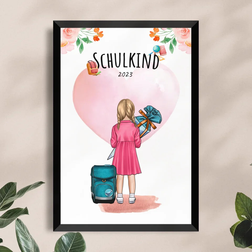 Personalisiertes Poster - Geschenk zur Einschulung (1 Mädchen)