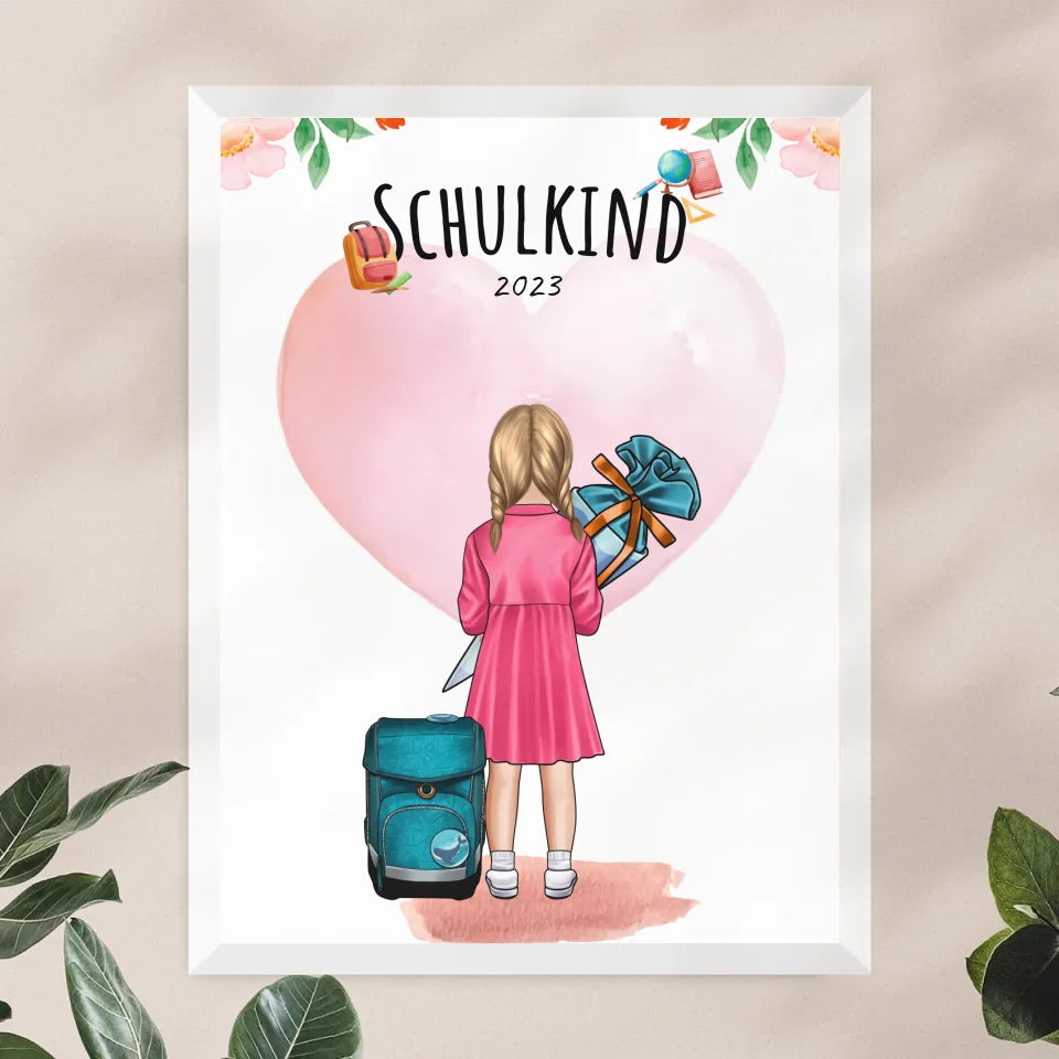 Personalisiertes Poster - Geschenk zur Einschulung (1 Mädchen)