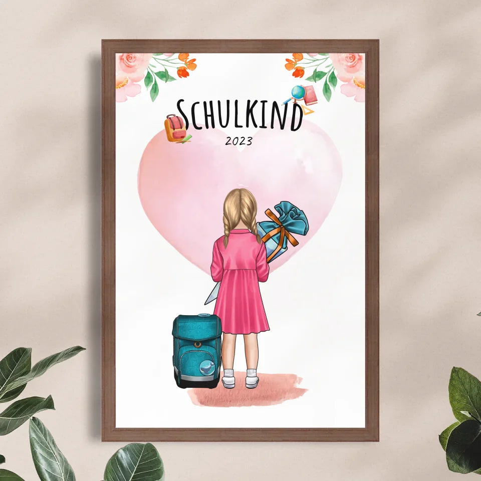 Personalisiertes Poster - Geschenk zur Einschulung (1 Mädchen)