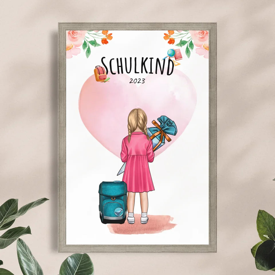 Personalisiertes Poster - Geschenk zur Einschulung (1 Mädchen)