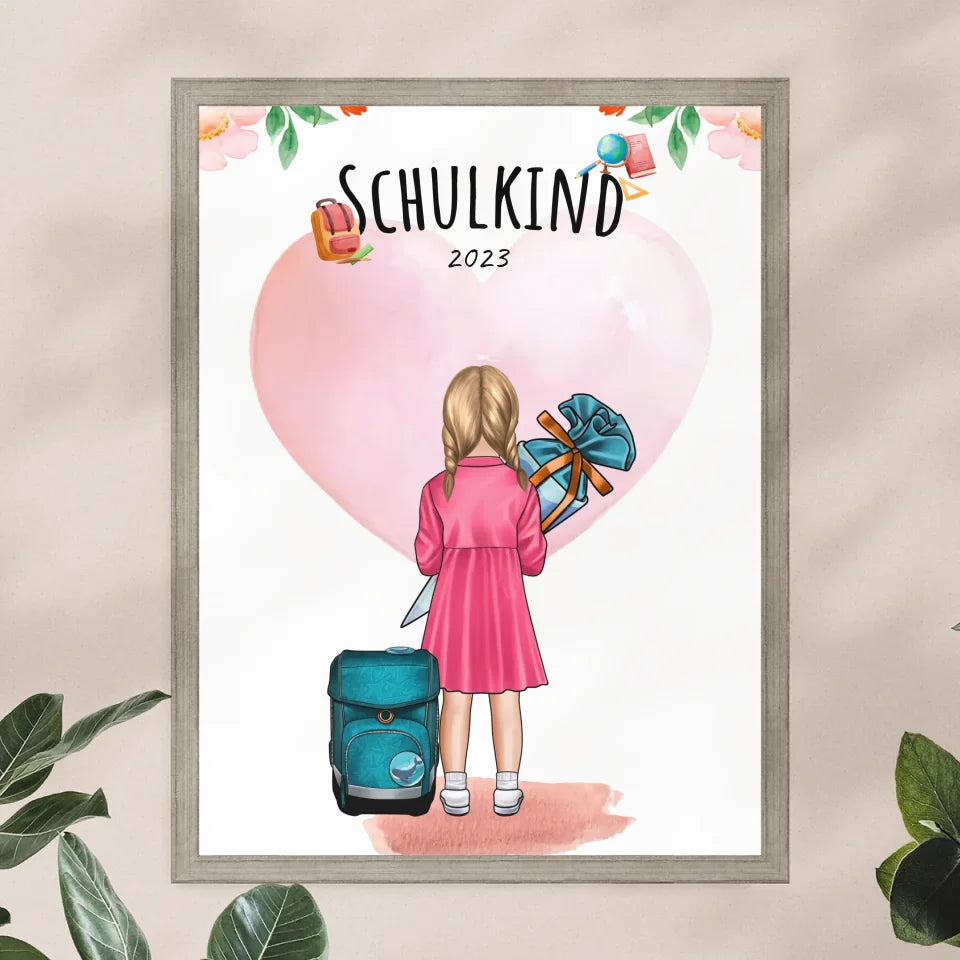 Personalisiertes Poster - Geschenk zur Einschulung (1 Mädchen)