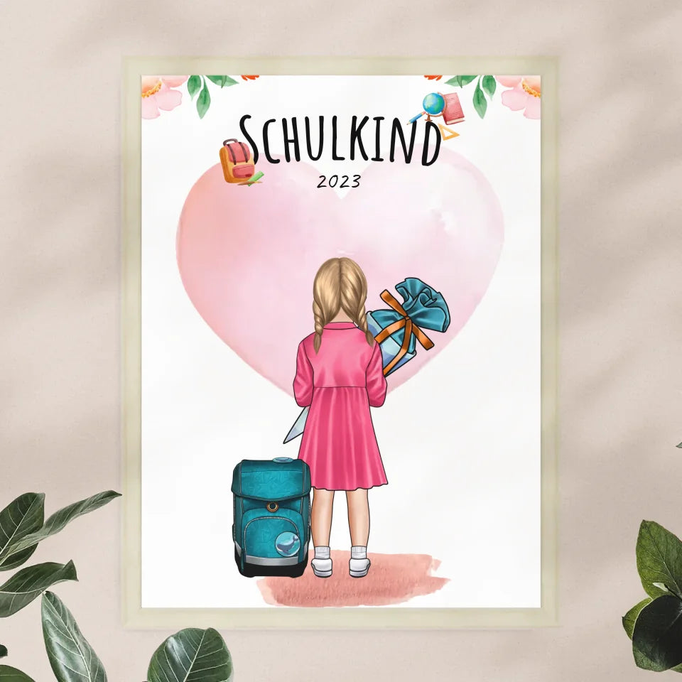 Personalisiertes Poster - Geschenk zur Einschulung (1 Mädchen)