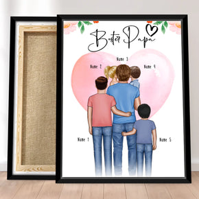 Personalisierte Leinwand - Papa/Vater + 1-4 Kinder