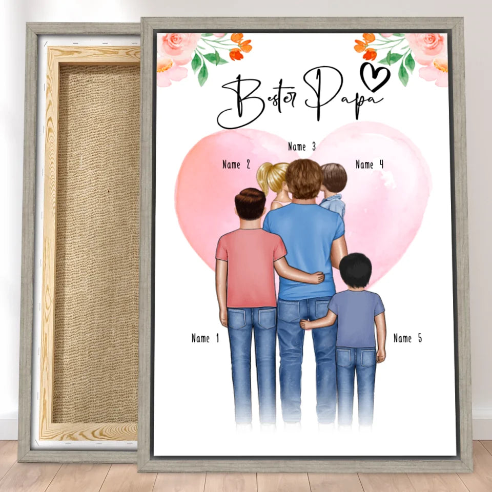 Personalisierte Leinwand - Papa/Vater + 1-4 Kinder