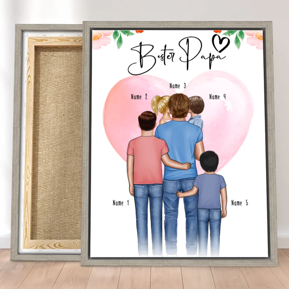 Personalisierte Leinwand - Papa/Vater + 1-4 Kinder