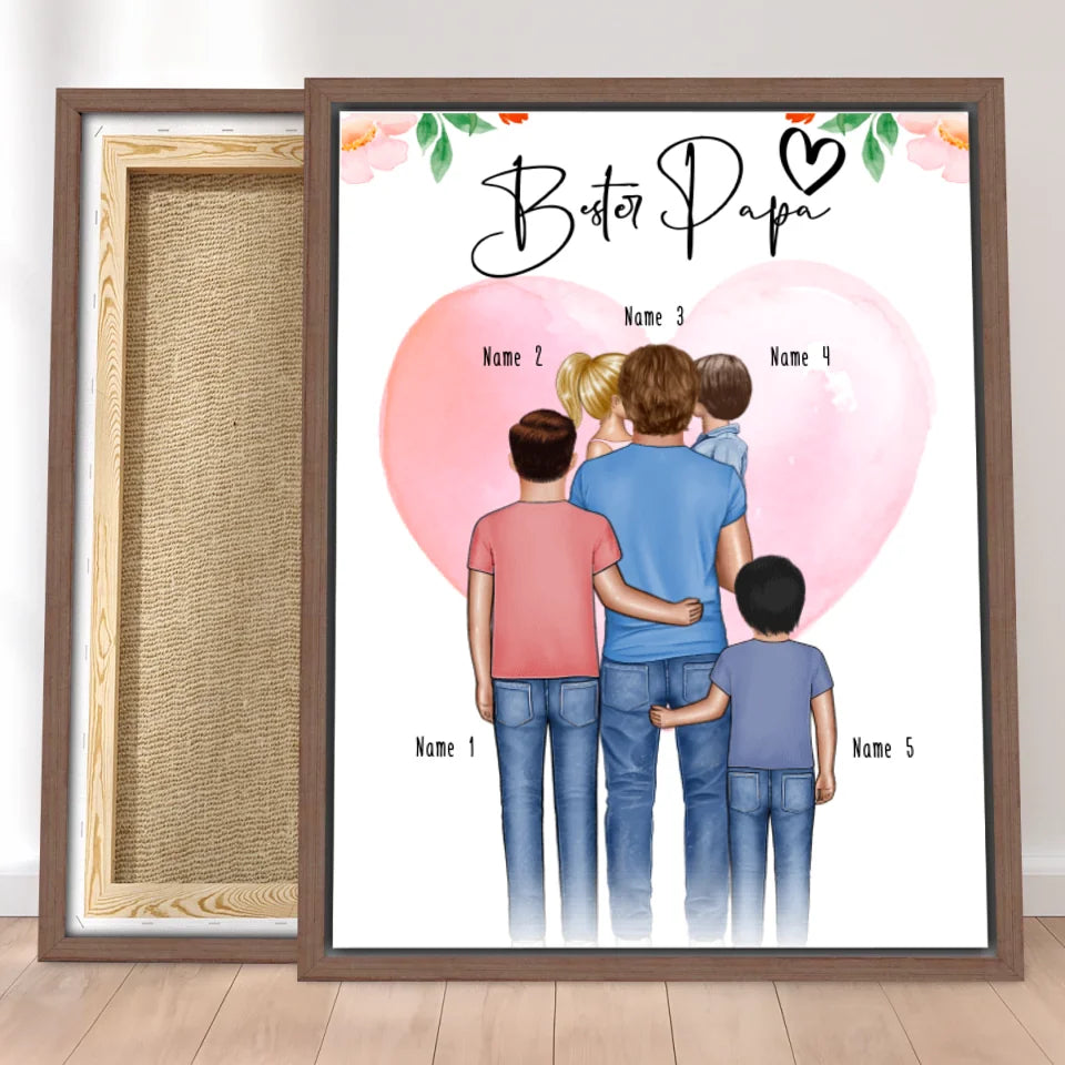 Personalisierte Leinwand - Papa/Vater + 1-4 Kinder